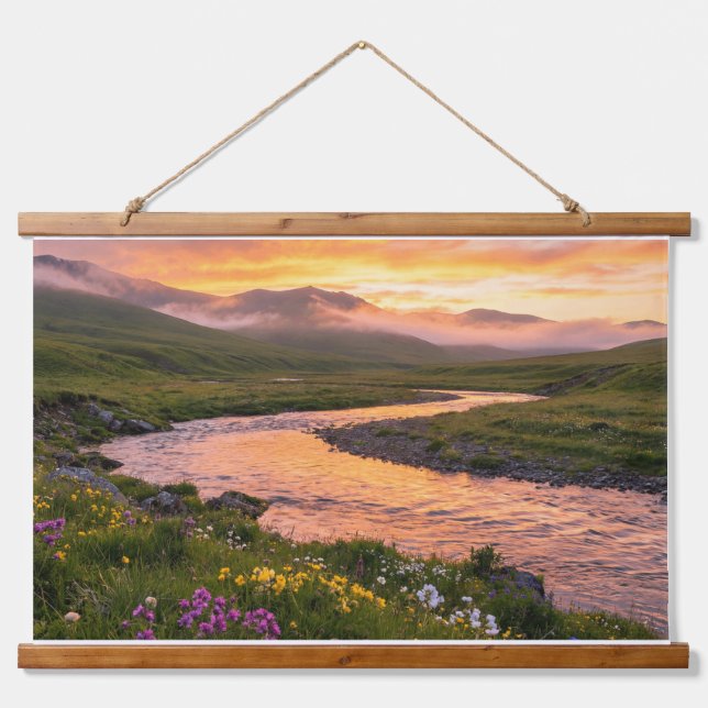 Tapiz Con Marco De Madera Sunset River Panorama – Nature Poster & Tapestry (Anverso )