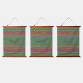 Tapiz Con Marco De Madera Surwest Roadrunner Sagebrush Green Geometric Set