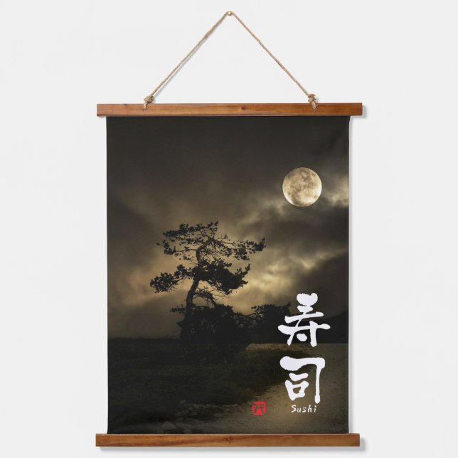 Tapiz Con Marco De Madera Sushi Japanese Calligraphy (Anverso)