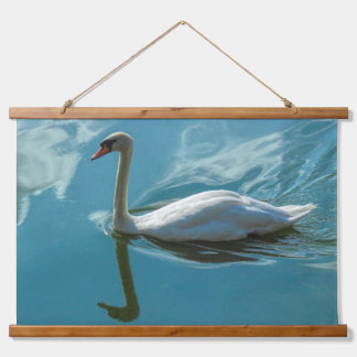 Tapiz Con Marco De Madera Swan con reflexiones en la nube