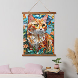 Tapiz Con Marco De Madera Tabby art stained glass cat colorful modern style