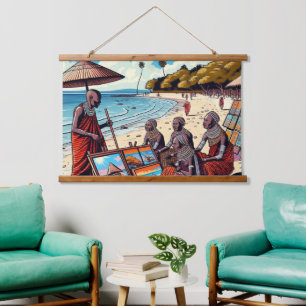 TAPIZ CON MARCO DE MADERA TAPESTRÍA DE CONEXIÓN DE MURO DE MASAI