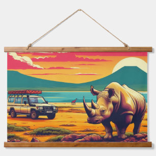 TAPIZ CON MARCO DE MADERA TAPESTRÍA DE CONEXIÓN DEL MURO SAFARI DE ÁFRICA