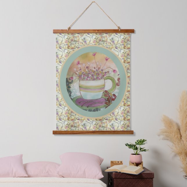 Tapiz Con Marco De Madera Tapestry - Cup of Flowers (Dormitorio)