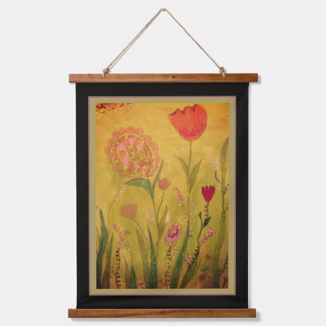 Tapiz Con Marco De Madera Tapestry - Mixed Media Flowers-2 (Anverso)