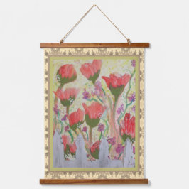 Tapiz Con Marco De Madera Tapestry - Red Flowers White Fence 2