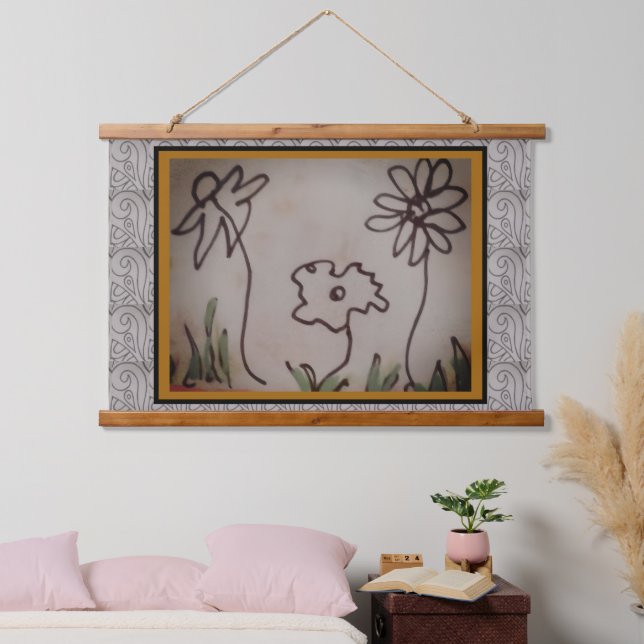 Tapiz Con Marco De Madera Tapestry - Three Little Flowers (Dormitorio)