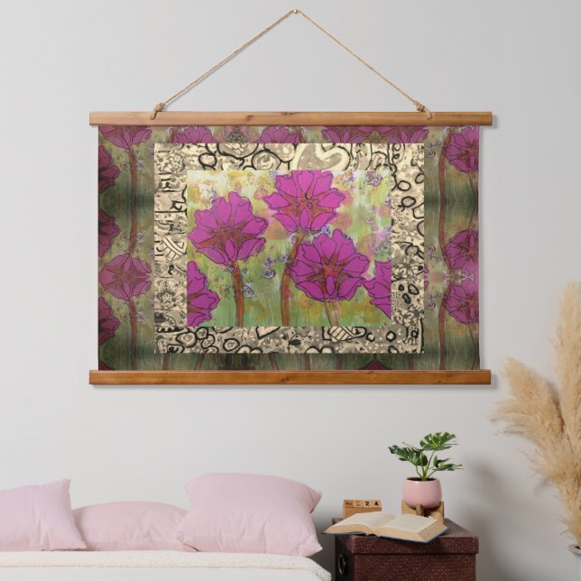 Tapiz Con Marco De Madera Tapestry - Three Pink Flowers (Dormitorio)