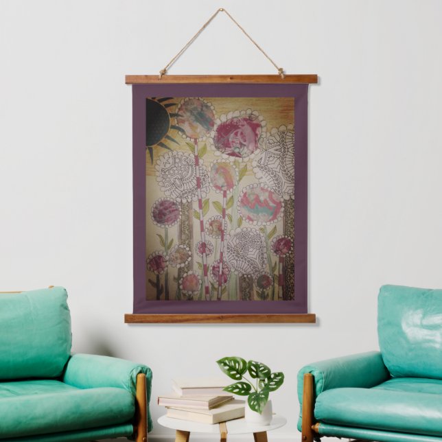 Tapiz Con Marco De Madera Tapestry - Whimsical Flowers (Sala de estar)