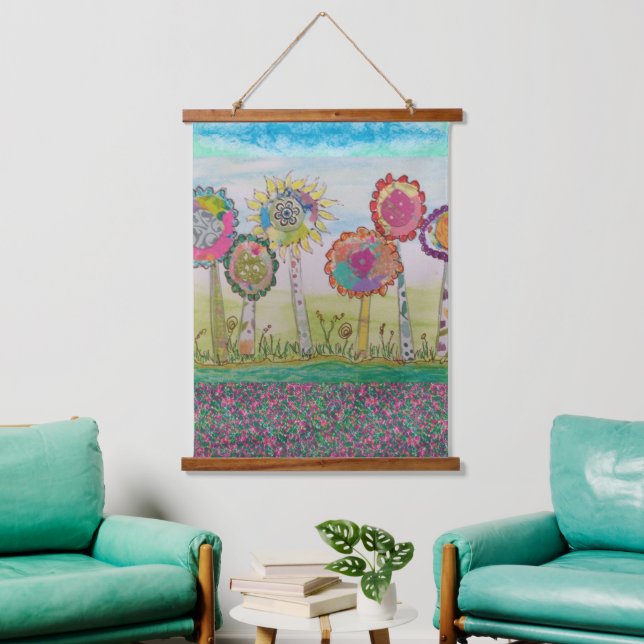 Tapiz Con Marco De Madera Tapestry - Whimsical Flowers  (Sala de estar)