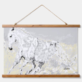 Tapiz Con Marco De Madera Tapestry : wild white Stallion 
