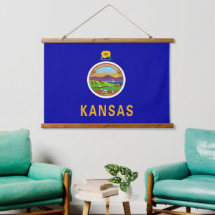 Tapiz Con Marco De Madera Tapicería con bandera de Kansas, EE.UU.