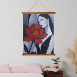 Tapiz Con Marco De Madera Tapiz con madera de mujer de arte moderno con rosa