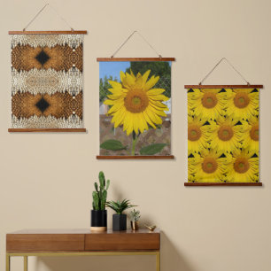 Tapiz Con Marco De Madera Tapiz (culata de madera) - Triptch de girasol
