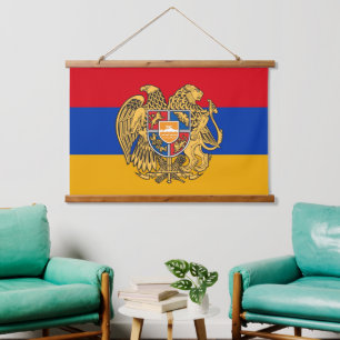 Tapiz Con Marco De Madera Tapiz de Armenia Patriótica, enmarcada bandera arm