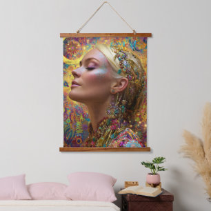 Tapiz Con Marco De Madera Tapiz de Arte Bohemio Cósmico de la Diosa