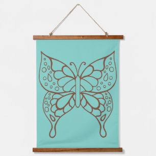 Tapiz Con Marco De Madera Tapiz de Arte de Mariposa Turquesa