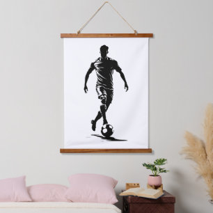 Tapiz Con Marco De Madera Tapiz de arte de silueta de jugador de fútbol mini