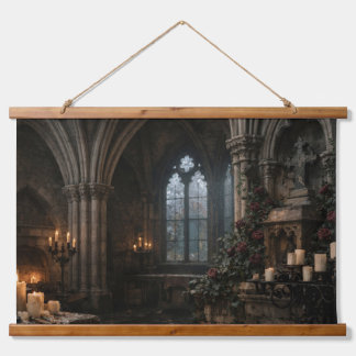 Tapiz Con Marco De Madera Tapiz de Capilla Embrujada con Velas