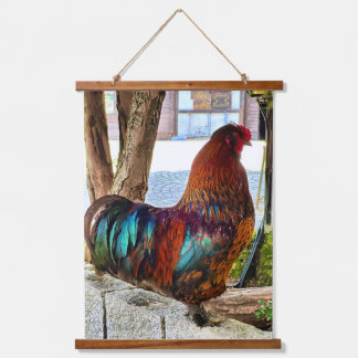Tapiz Con Marco De Madera Tapiz de gallo vibrante - Arte mural colorido