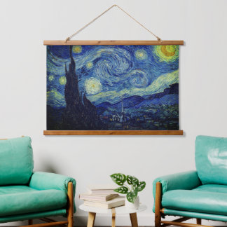 Tapiz Con Marco De Madera Tapiz de madera de noche estrellada por Vincent Va