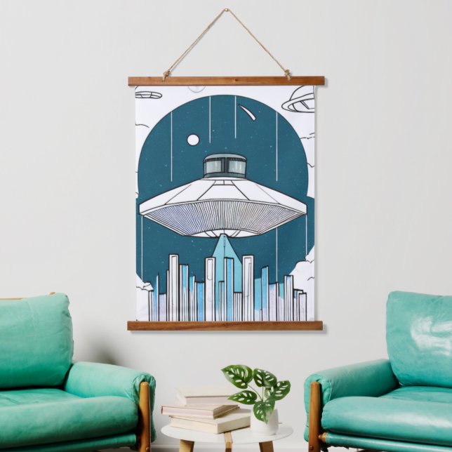 Tapiz Con Marco De Madera Tapiz De Muro De Ufo (Sala de estar)