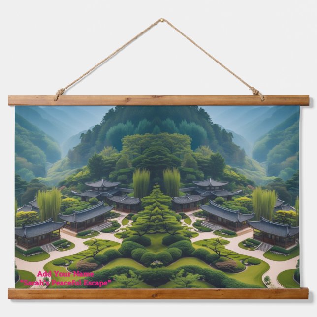 Tapiz Con Marco De Madera Tapiz de paisaje de jardín Zen sereno (Anverso )