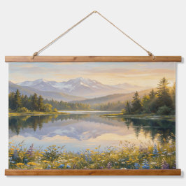 Tapiz Con Marco De Madera Tapiz de paisaje pastel sereno – Montañas, lago