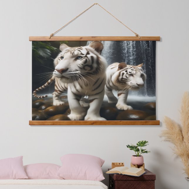 Tapiz Con Marco De Madera Tapiz de tigres de bengalí blanco (Dormitorio)