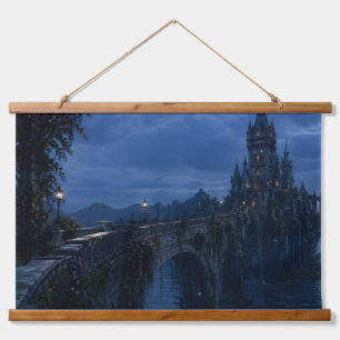 Tapiz Con Marco De Madera Tapiz del Puente del Castillo bajo la Luz de la Lu