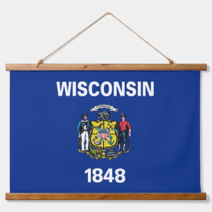 Tapiz Con Marco De Madera Tapiz mural con bandera de Wisconsin, EE.UU.