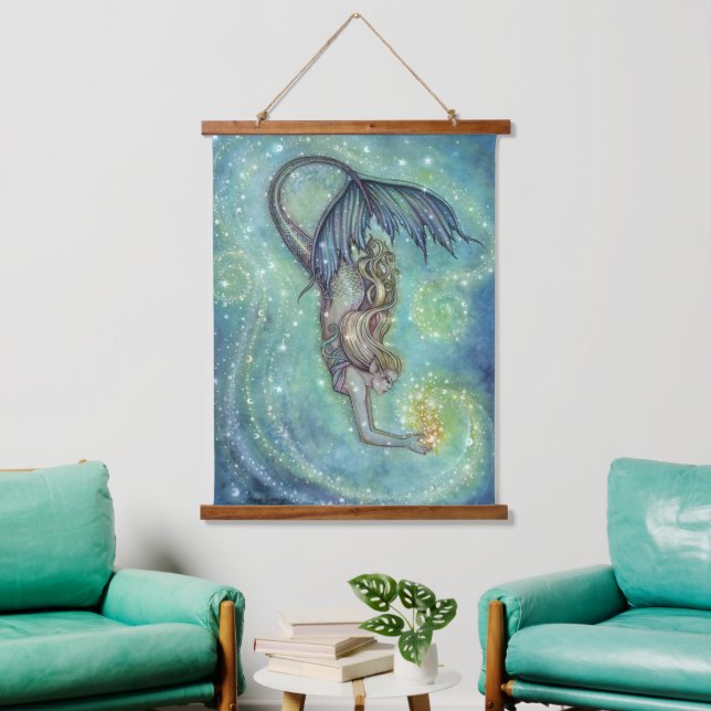 Tapiz Con Marco De Madera Tapiz mural con sirena del mar celestial de madera (Sala de estar)