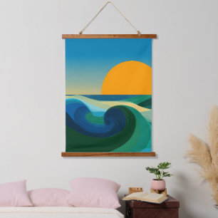Tapiz Con Marco De Madera Tapiz mural de ola de océano minimalista con puest