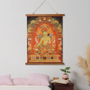 Tapiz Con Marco De Madera Tara Verde deidad budista tibetana de la compasión