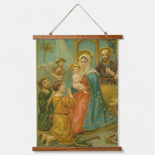 Tapiz Con Marco De Madera Tarjeta de Navidad de la Era Eduardiana Vintage Na
