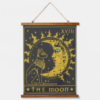 Tapiz Con Marco De Madera Tarjeta Tarot Crescent Moon Cleopatra Y Sphynx Cat
