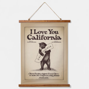 Tapiz Con Marco De Madera Te Amo Mapa de California con Oso Abrazando