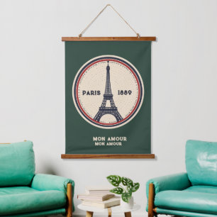 Tapiz Con Marco De Madera Telas vintage de París Torre Eiffel 1889 con parte