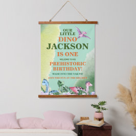 Tapiz Con Marco De Madera Tema de los dinosaurios Primer cumpleaños