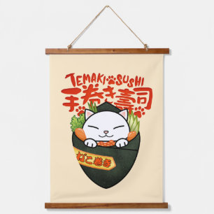 Tapiz Con Marco De Madera Temaki Sushi Cat