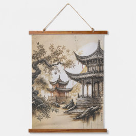 Tapiz Con Marco De Madera Templo Budista