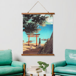 Tapiz Con Marco De Madera Templo Chuzenji en la playa de Utagahama Kawase Ha