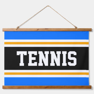 Tapiz Con Marco De Madera TENNIS Fun Bright Blue Black Yellow Sports Stripes