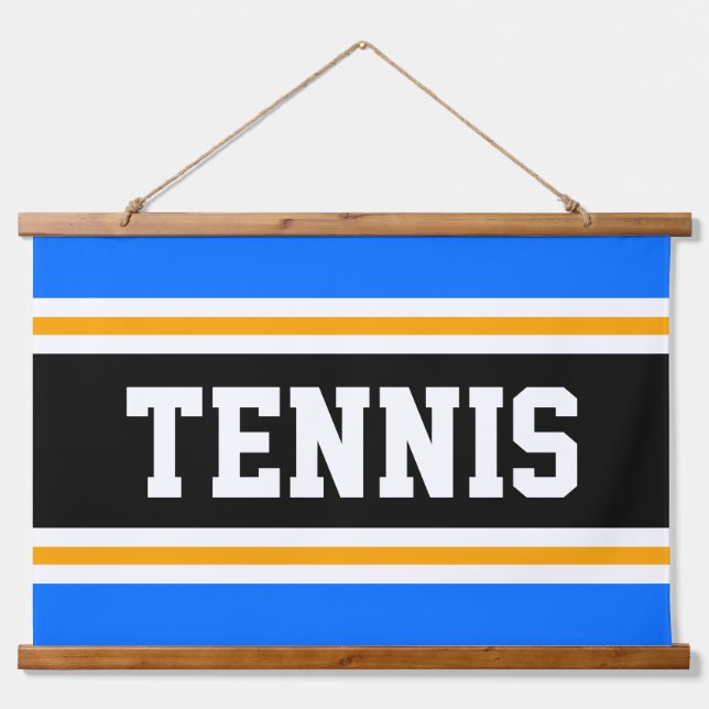 Tapiz Con Marco De Madera TENNIS Fun Bright Blue Black Yellow Sports Stripes (Anverso )