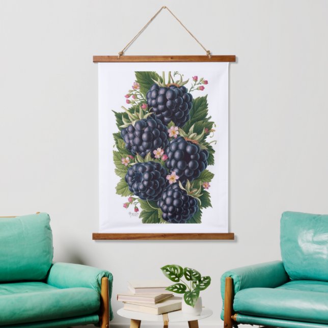 Tapiz Con Marco De Madera Tentación de frambuesa - Juicy Berry Bouquet (Sala de estar)