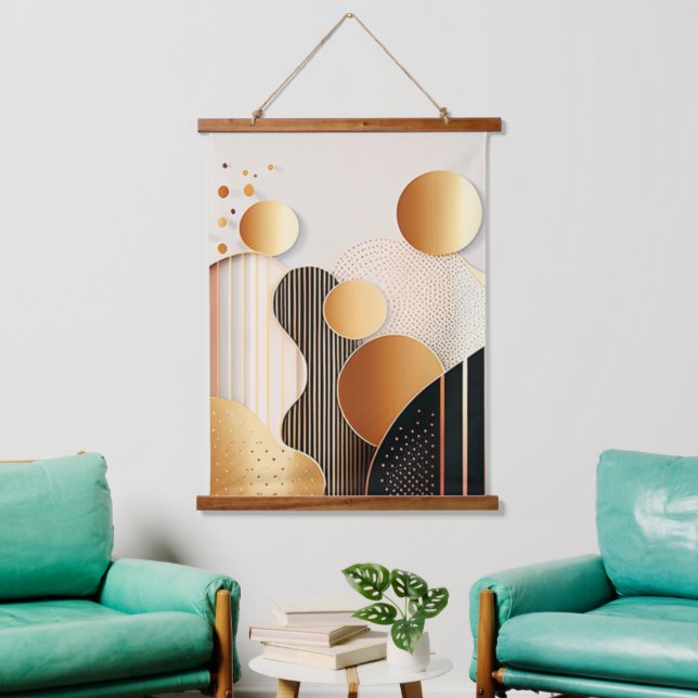 Tapiz Con Marco De Madera Terracotta Brown y Beige de mediados del siglo (Sala de estar)