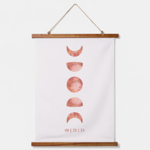 Tapiz Con Marco De Madera Terracotta Moon Phase Watercolor Boda Keepsake