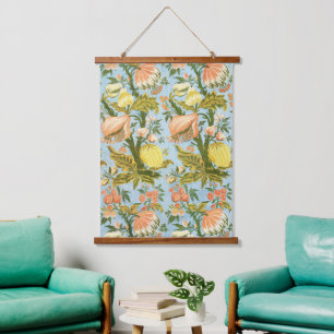 Tapiz Con Marco De Madera Textil Clásico Barroco Floral Frutas Damask