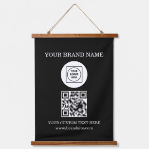 Tapiz Con Marco De Madera Texto del logotipo de la empresa Código QR Plantil