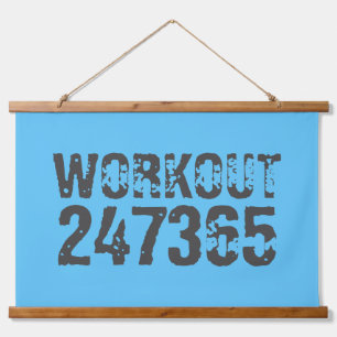 Tapiz Con Marco De Madera Texto desgastado y raspado Workout 247365 azul